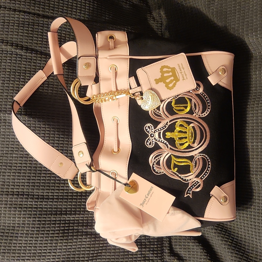 NWT Juicy Couture Vintage Dreams Daydreamer Tote Purse Bag! (Black/Pink)